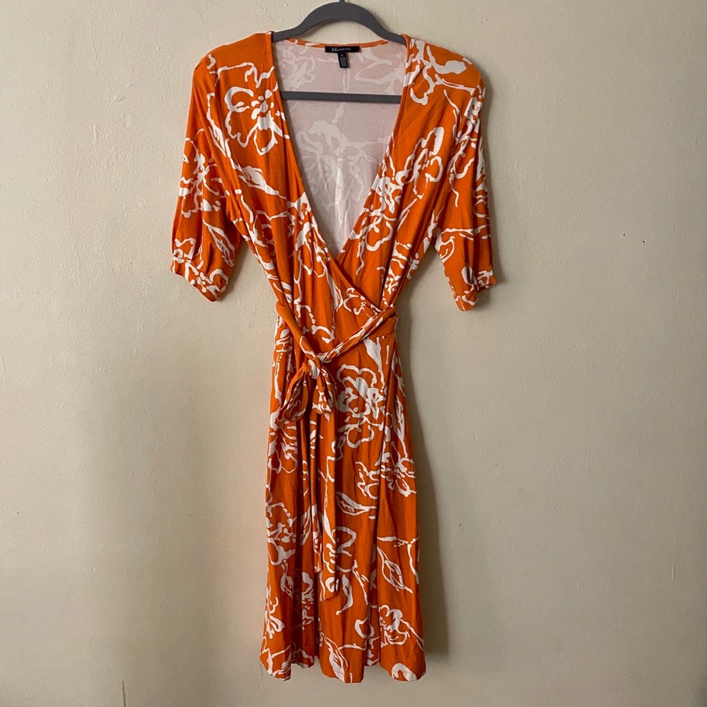 Anne Klein Orange Floral Print Wrap Dress